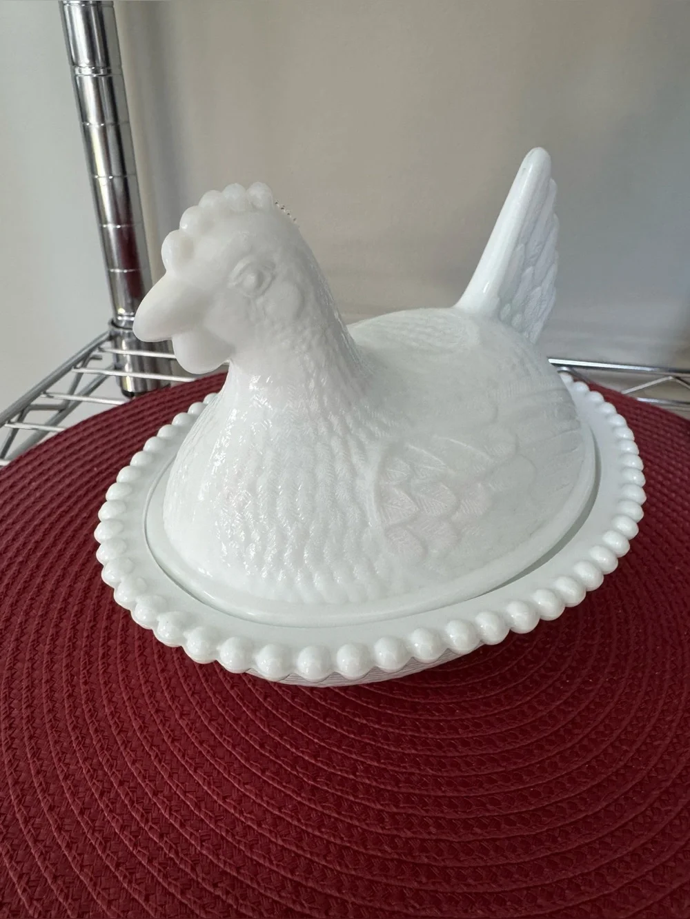 Indiana Glass White Hen-on-Nest Covered Dish
